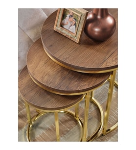 3 'lü Koyu Ceviz Suntalam Gold Metal Ayak Zigon Sehpa sedaş-living-units-sehpa-zigon (Koyu Ceviz)