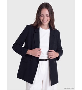LCW Modest Lacivert Kruvaze Yaka Oversize Kadın Blazer Ceket