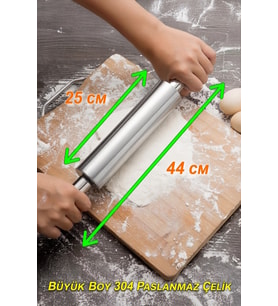 Büyük Boy Paslanmaz Çelik Merdane Ergonomik Döner Saplı Hamur Açma Rulosu Mutfak Şef Yardımcısı