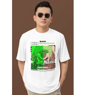 Tasarım Roronoa Zoro Santoryu Baskılı Unisex Oversize One Piece Anime Dizi Karakter Tişört