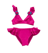 Endeep Kız Çocuk Fuşya Aksesuar Detaylı Volanlı Bikini Takımı