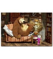 Cakapuzzle Masha Ayıyı Çay İçmeye Çağırır Görseli Puzzle Yapboz MDF (Ahşap) (120 Parça)