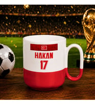 BK Gift Kişiye Özel Türkiye Taraftar Temalı 2026 Dünya Kupası Tasarımlı Kırmızı Joyful Kupa Bardak -5, Tek Yürek Milli Takım Ruhu