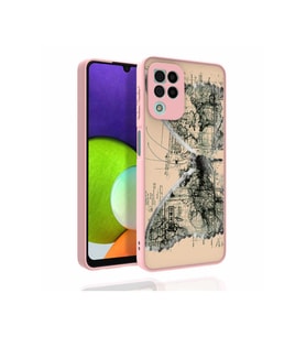 Samsung Galaxy A22 4G Uyumlu Kılıf Desenli Kamera Korumalı Parlak Zore Nora Kapak