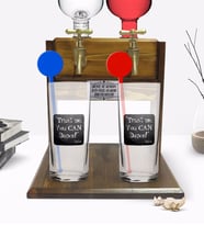 BK Gift Kişiye Özel Renkli Baskılı Trust Me You Can Dance Tasarımlı İkili Vodka Bardağı ve Çift Musluklu Doğal Ahşap Vodka Standı-2 (Model 1)