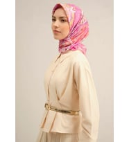 Armine Sura İpek Eşarp 9338-54 Pembe Karışık Desen