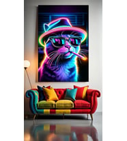 NEON SİGARALI KEDİ V1 Ev Duvar Salon Güzellik Salonu Ofis Dükkan Dekarasyon Kanvas Tablo (Çok Renkli)