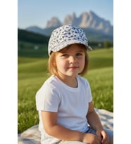 Yaprak Desenli Çocuk Şapkası Ayarlanabilir Çocuk Cap 3-8 Yaş Lacivert Beyaz (Lacivert-Beyaz)