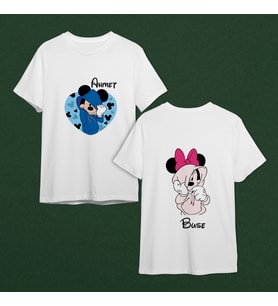 Mickey & Minnie Mouse Sevgili Çift Tasarımlı Tişört Kişiye Özel ( Unisex - Büyük - Çocuk )