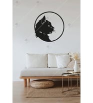 Kedi Temalı Yuvarlak Ahşap Duvar Dekoru Tablo (Siyah)