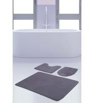 Unicolor Düz Gri 3'lü Banyo Paspası Seti Kaymaz Tabanlı Makinede Yıkanabilir 