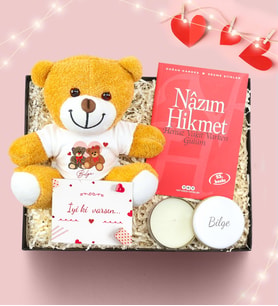 Kişiye Özel Peluş Ayıcık & En Çok Okunan Kitap & Beyaz Metal Kutulu Mum