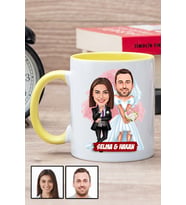 Çiftlere Özel Komik Hediye Gelin Damat Karikatürlü Sarı Kupa Bardak