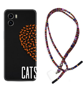 Vivo Y15S Y32 Y33S Y51 Y53S Kılıf Boyun Asklı Rasta Silikon Cats 1792