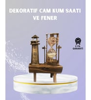 Ahşap Kum Saati Ve Deniz Feneri Figürü Bir Arada – Ev & Ofis Dekorasyonu (Çok Renkli)