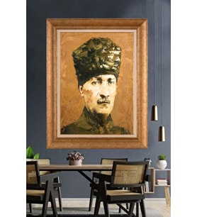 Altın Varaklı Çerçeveli Paspartulu Atatürk Tablo TR1183 (Gold)