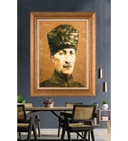 Altın Varaklı Çerçeveli Paspartulu Atatürk Tablo TR1183 (Gold)