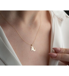 Kişiye Özel 925 Ayar Gümüş Sevimli Unicorn Model Kolye (Gold)
