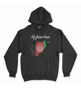 Afganistan Haritalı ve Bayraklı Siyah Kapşonlu Sweatshirt Hoddie
