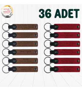 A Kahve & Kırmızı, Fitness Ekibine Motivasyon Hediyesi, 36’lı Set, İsim Yazılabilir Deri Anahtarlık