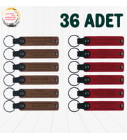A Kahve & Kırmızı, Fitness Ekibine Motivasyon Hediyesi, 36’lı Set, İsim Yazılabilir Deri Anahtarlık