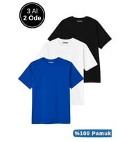 Erkek 3'lü Paket Siyah-Kırmızı-Mavi Pamuklu Oversize Tişört Bisiklet Yaka Kısa Kollu T-Shirt