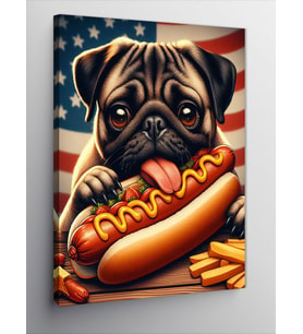 Kanvas Tablo Hotdog Yiyen Köpek