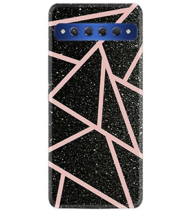 TCL 10 Plus Kılıf Desenli Silikon Pembe Şeritli Mermer