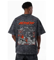 Berserk Guts Anime Baskılı Unisex Oversize Eskitme Yıkamalı Tişört