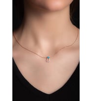 BeyazZirkon Taşlı UHarf Kolye Rose Gümüş AltınKaplama KadınGümüş Kolye 925 Ayar  (Rose-Beyaz)