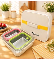 Valkyrie 2 Bölmeli 304 Paslanmaz Çelik Lunch Box Sızdırmaz Renkli Yemek Taşıma Kabı + Termal Çanta