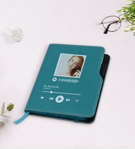 BK Gift Kişiye Özel Spotify Tasarımlı Turkuaz Termo Deri Defter-1