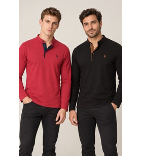 Dewberry Erkek Pamuklu Sweatshirt 2'li Set Siyah-Bordo V4009 Casual Stil, Jean Kombinleri, Seyahat Gardırobu