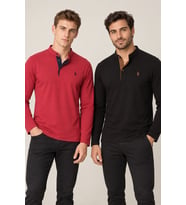 Dewberry Erkek Pamuklu Sweatshirt 2'li Set Siyah-Bordo V4009 Casual Stil, Jean Kombinleri, Seyahat Gardırobu
