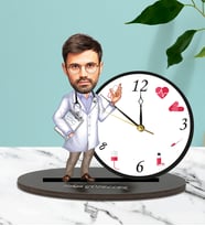 Kişiye Özel Doktor Karikatürlü Ahşap Biblo Masa Saati