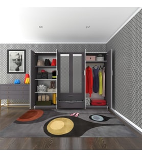 Kenzlife gardırop 6 kapılı çekmeceli begonvil240 gri aynalı kapaklı gardolap dolap (Karışık)