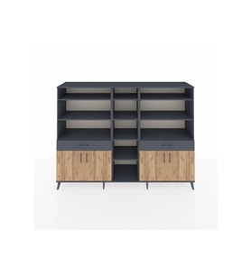 Hyperion Dolap 12 Raflı 2 Çekmeceli 4 Kapaklı 220x44x163 Antrasit-Çam/Antrasit
