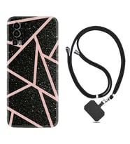 General Mobile Gm 23 Kılıf Resimli Boyun Askılı İpli Desenli Silikon Pembe Şeritli Mermer 1312