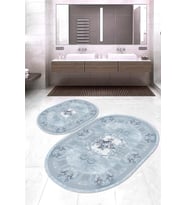 Dijital Baskılı Kaymaz Taban Yıkanabilir Oval 2'li Klozet Takımı Banyo Paspası NOKZ-HK-69 (Mavi)