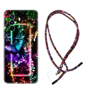 Huawei Nova Y70 Y90 Nova 9 SE  Kılıf Boyun Asklı Rasta Silikon Butterfly Neon 1684