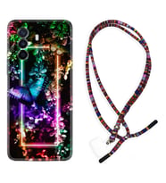 Huawei Nova Y70 Y90 Nova 9 SE  Kılıf Boyun Asklı Rasta Silikon Butterfly Neon 1684