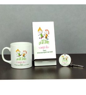 Arkadaşa Hediye Üçlü Set (Kupa + Telefon Standı + Anahtarlık)