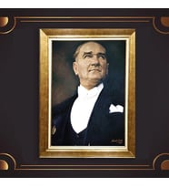 Altın Varaklı Çerçeveli Paspartulu Atatürk Tablo nl02A519 (Gold)