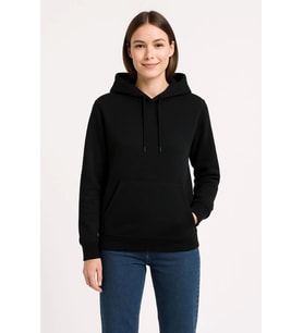 Üç İplik Kapüşonlu Kanguru Çepli SweatShirt Hoodie - Siyah