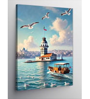 Kanvas Tablo Kız Kulesi Ve Uçan Martılar