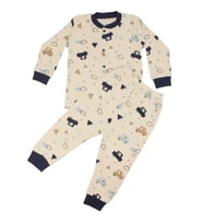 Erkek Çocuk Ekru Laci Arabalı Desenli Çıtçıtlı Pijama Takımı
