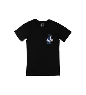 Naruto Sasuke Uchiha Cep Logo Tasarımlı Siyah Tişört