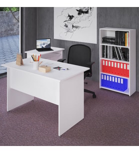 Vena Merve Ofis Çalışma Masa Takımı (Masa + Klavyeli Etejer + Raflı Dolap) (Beyaz)