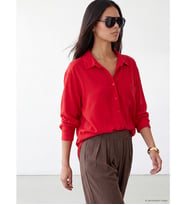 LCW Modest Kırmızı Modal Karışımlı Oversize Kadın Gömlek