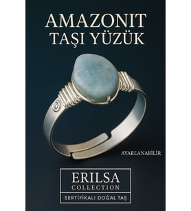 Sertifikalı Doğal Amazonit Taşı Yüzük – Kalın Tımbıl Kasa Gümüş Renk Ayarlanabilir (Çok Renkli)